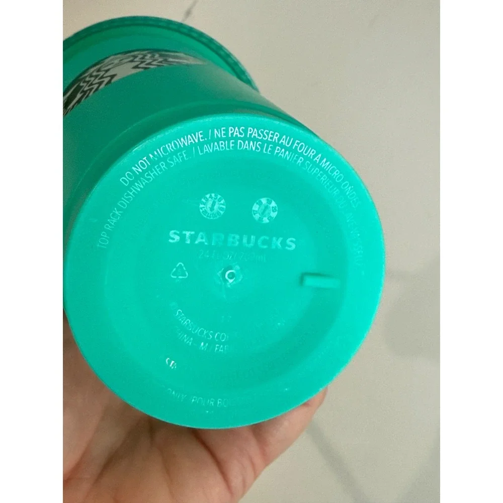Starbucks 2020 Reusable Color Changing Cold Cup Tumbler 24oz‎ Green Teal Straw